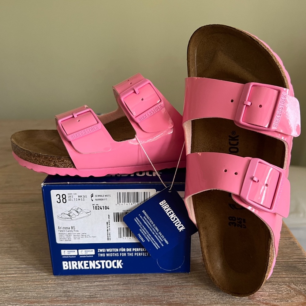 Patent Candy Pink 2 strap Birkenstocks